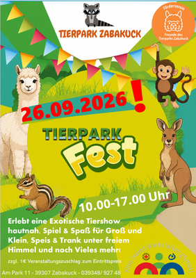 Plakat Tierparkfest Zabakuck 260926 Tierparkfest Zabakuck