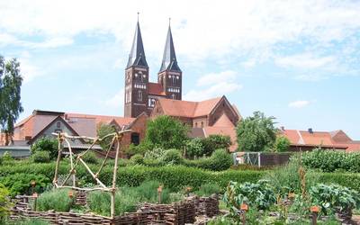 Blick vom Hochbeetgarten auf die Kirche © Kloster Jerichow